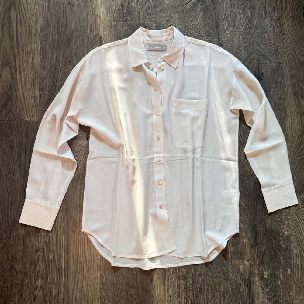 Everlane 100% Clean Silk Shirt 00 Ivory White Long Sleeve Button Down NWOT